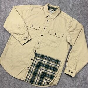 LL Bean Shirt Men Medium Tan Flannel Lined Canvas Hurricane Shacket Work Outdoor